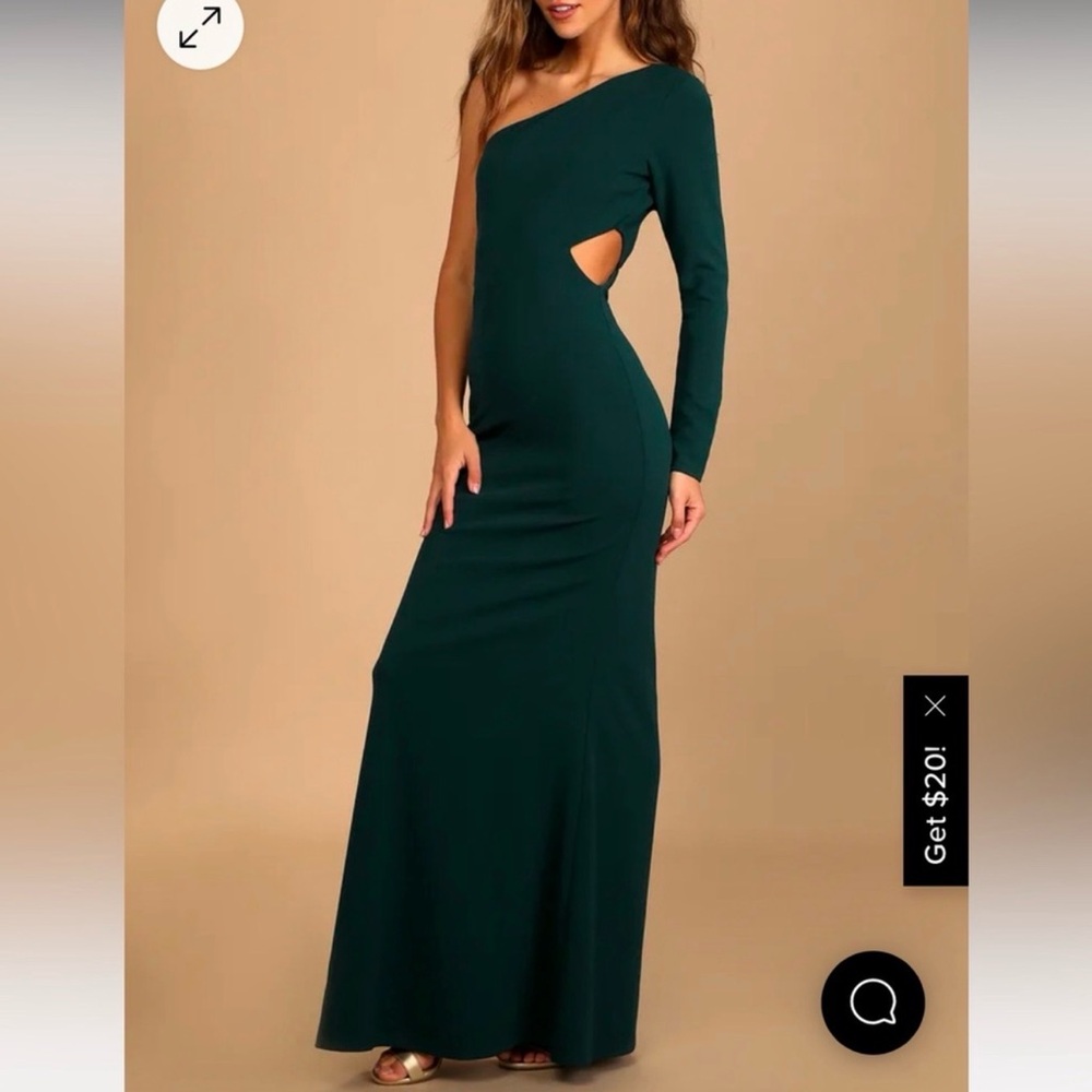 Lulus One-Shoulder Dark Green Cutout Maxi Mermaid Dress